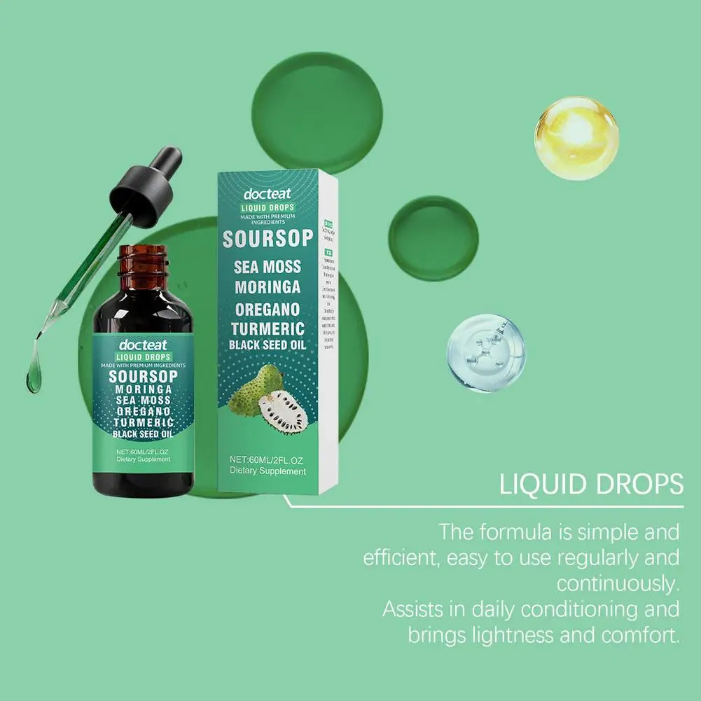 Natural Soursop Extract Drops High Antioxidant Immune Support Pure Concentrated Formula All Ages Use Easy to Mix Water