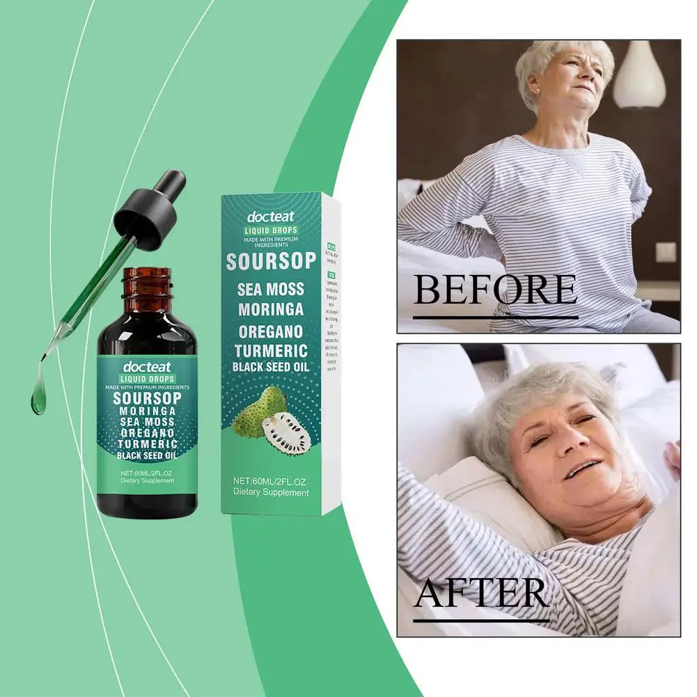 Natural Soursop Extract Drops High Antioxidant Immune Support Pure Concentrated Formula All Ages Use Easy to Mix Water