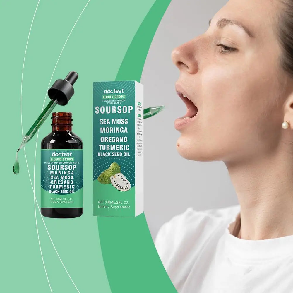 Natural Soursop Extract Drops High Antioxidant Immune Support Pure Concentrated Formula All Ages Use Easy to Mix Water