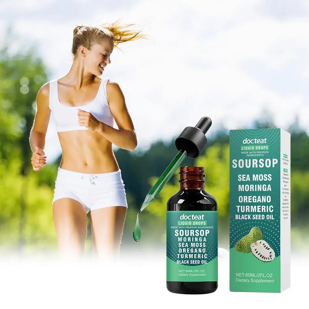 Natural Soursop Extract Drops High Antioxidant Immune Support Pure Concentrated Formula All Ages Use Easy to Mix Water
