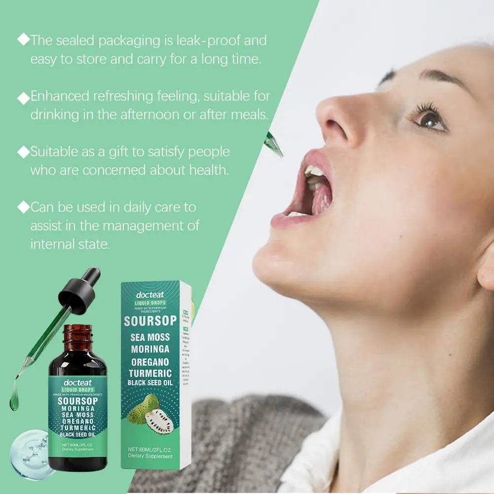 Natural Soursop Extract Drops High Antioxidant Immune Support Pure Concentrated Formula All Ages Use Easy to Mix Water