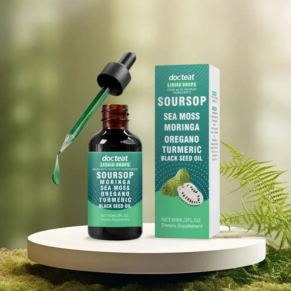 Natural Soursop Extract Drops High Antioxidant Immune Support Pure Concentrated Formula All Ages Use Easy to Mix Water