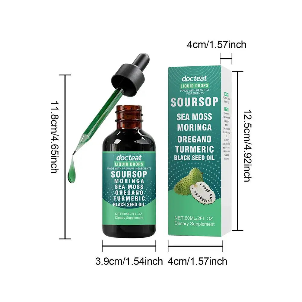 Natural Soursop Extract Drops High Antioxidant Immune Support Pure Concentrated Formula All Ages Use Easy to Mix Water