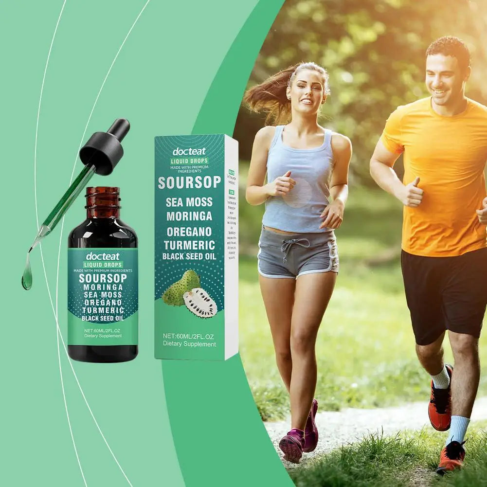 Natural Soursop Extract Drops High Antioxidant Immune Support Pure Concentrated Formula All Ages Use Easy to Mix Water