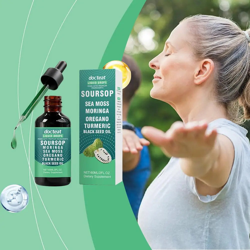Natural Soursop Extract Drops High Antioxidant Immune Support Pure Concentrated Formula All Ages Use Easy to Mix Water